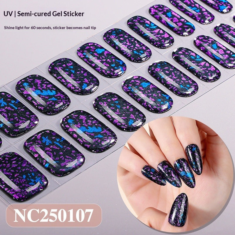 Semi-Cured Gel Nail Strips Silver Foil Leopard Glossy Design (MOQ=3)