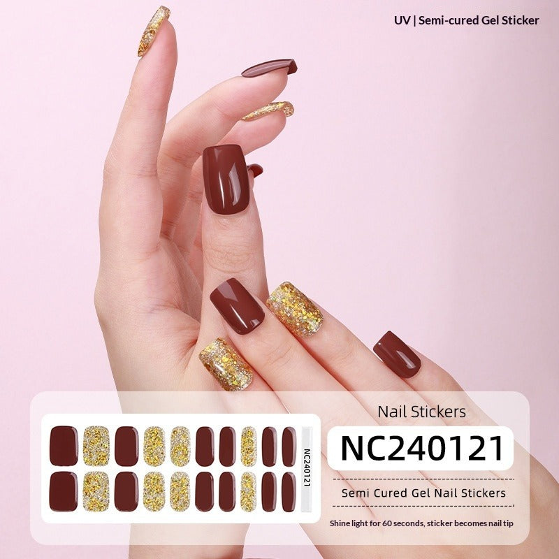 Semi-Cured Gel Nail Strips Sparkle Diagonal Cat Eye Glossy Design (MOQ=3)