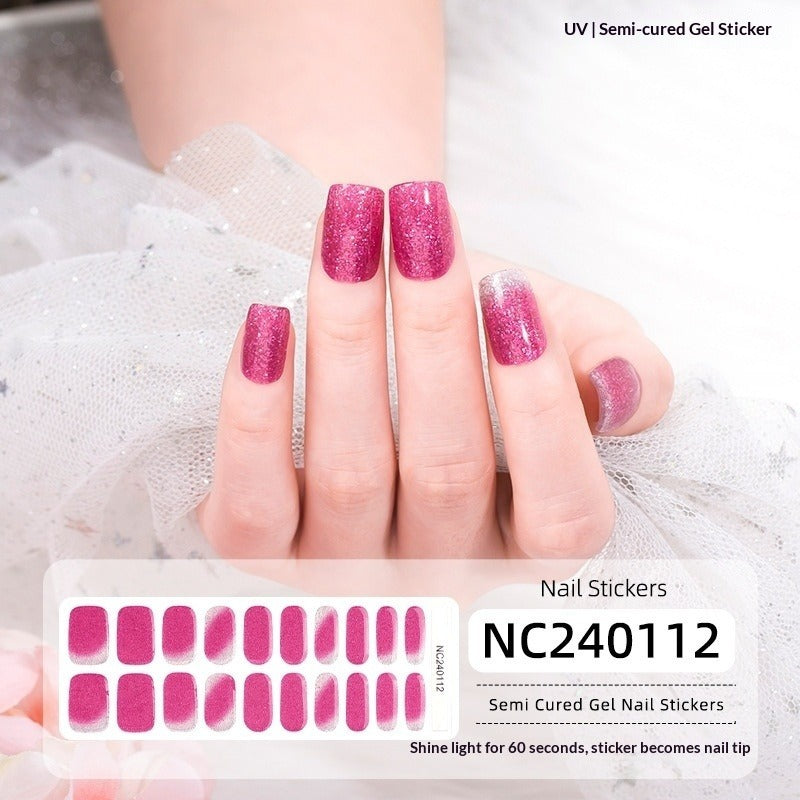 Semi-Cured Gel Nail Strips Sparkle Cat Eye Pearl Glossy Design (MOQ=3)