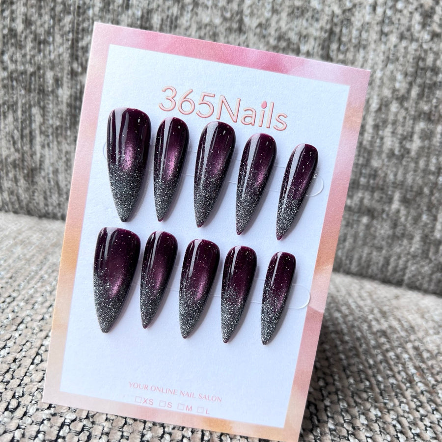 Cosmic Fatale: "Plum Galaxy Ombre" – Long Sharp Stiletto Handmade Press On Nails
