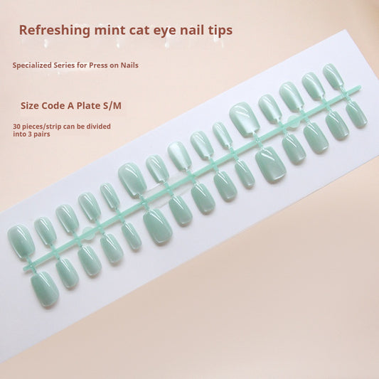 Nail Tips  Prefabricated nail Refreshing Mint Green Province Light Green cat eye Solid Color Simple and White  30 pieces｜365nails