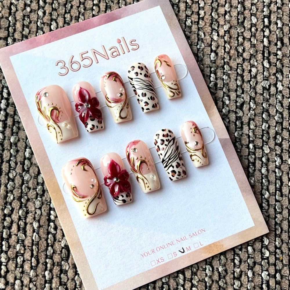 Burgundy Pearl Romance - Wine Floral Pearl Press-On Nails