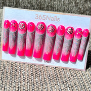 365nails: "Electric Glitz" – 3D Rhinestone & Silver Fringe Handmade Long Coffin Nails