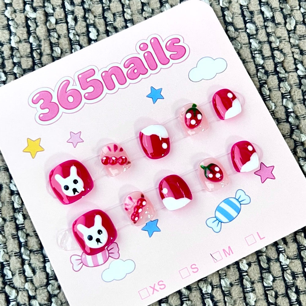 365nails: "Berry Bunny" – 3D Character Handmade Short Square Nails