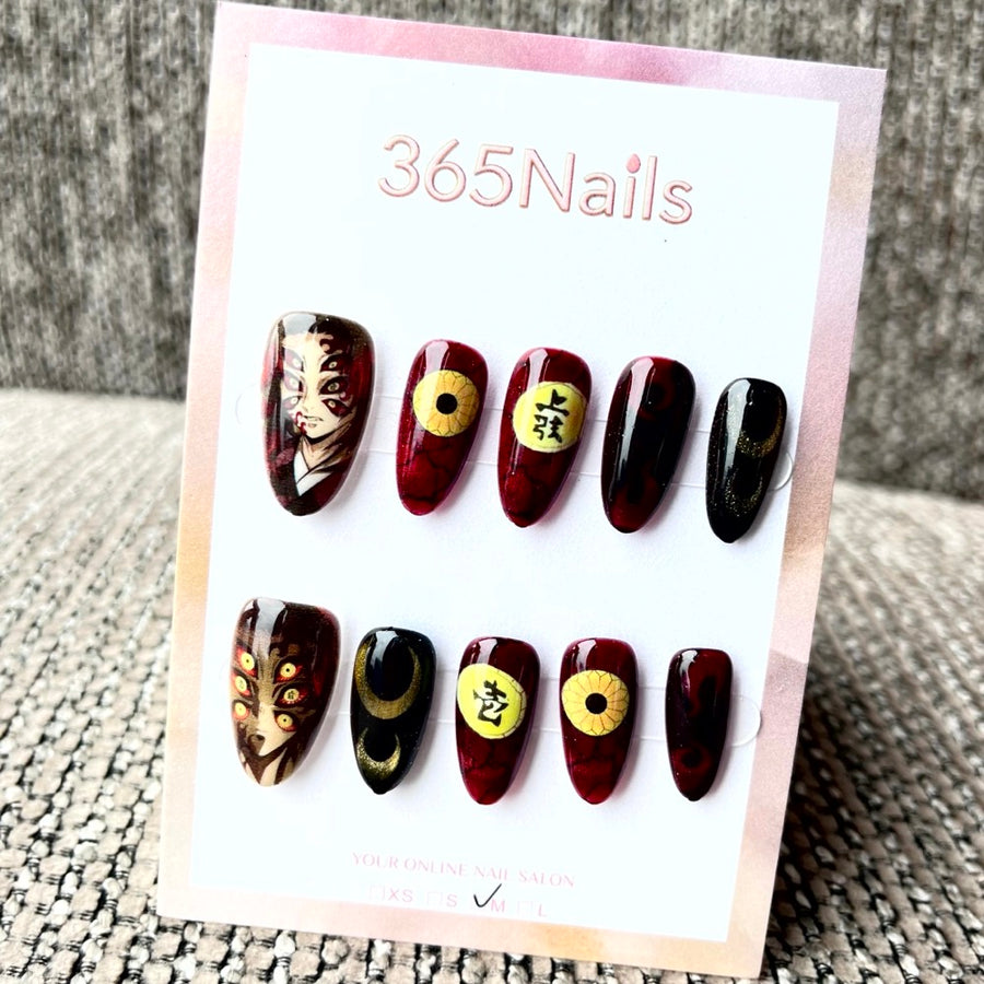 365nails: "Demon Slayer Kokushibo" – Handmade Short Almond Press-On Nails