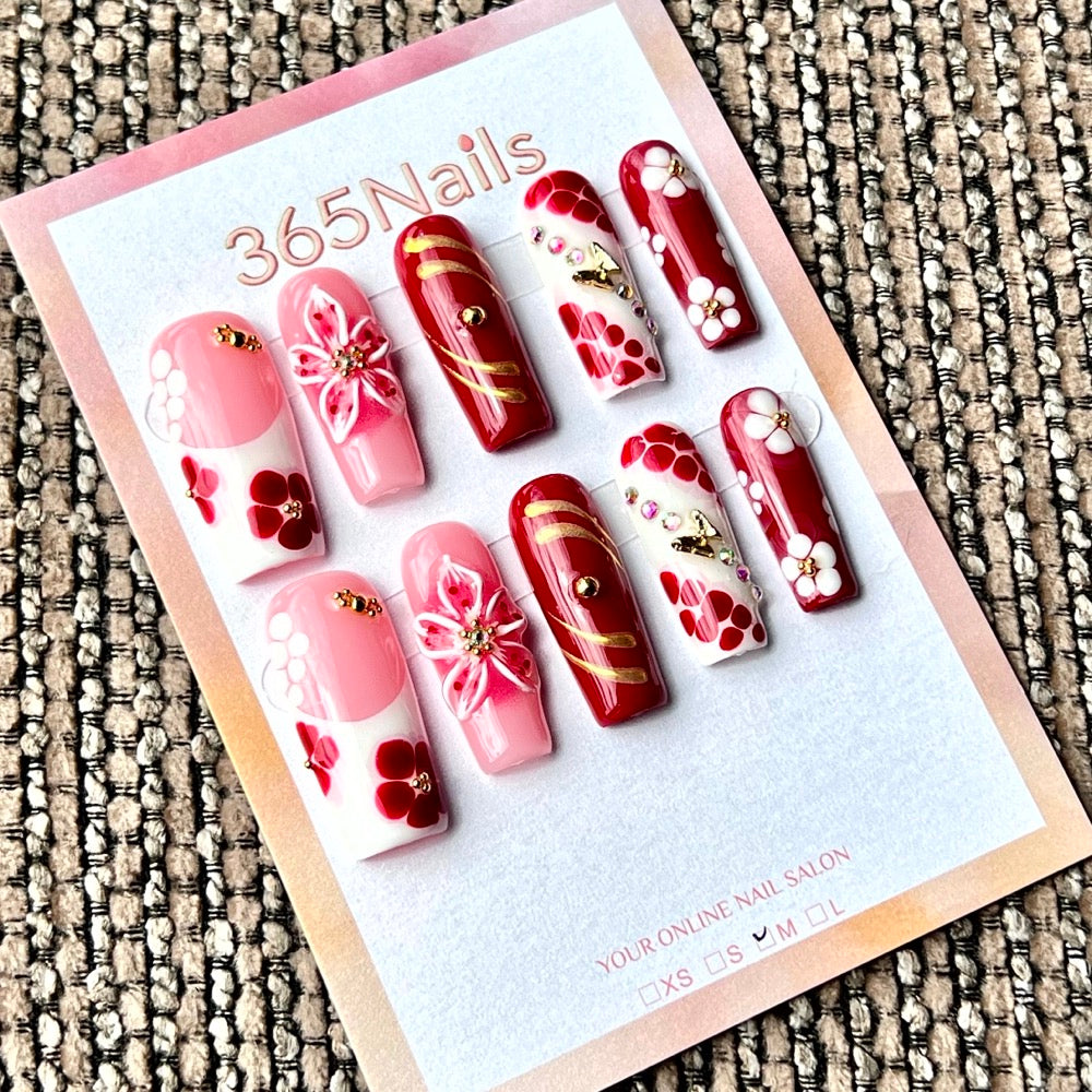365nails: "Scarlet Petal" – Handmade Medium Square Press-On Nails