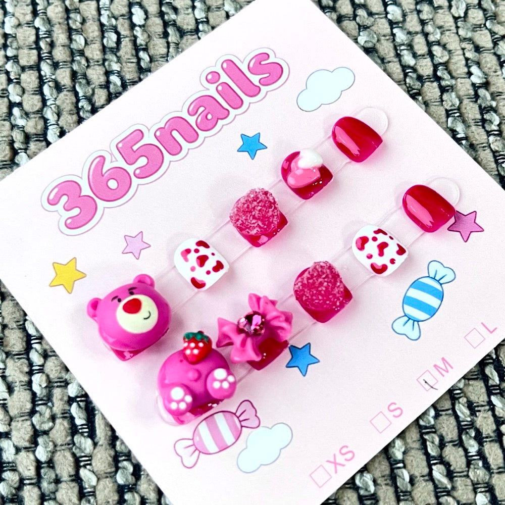 365nails: "Lotso's Berry Sweet" – 3D Character Handmade Short Nails