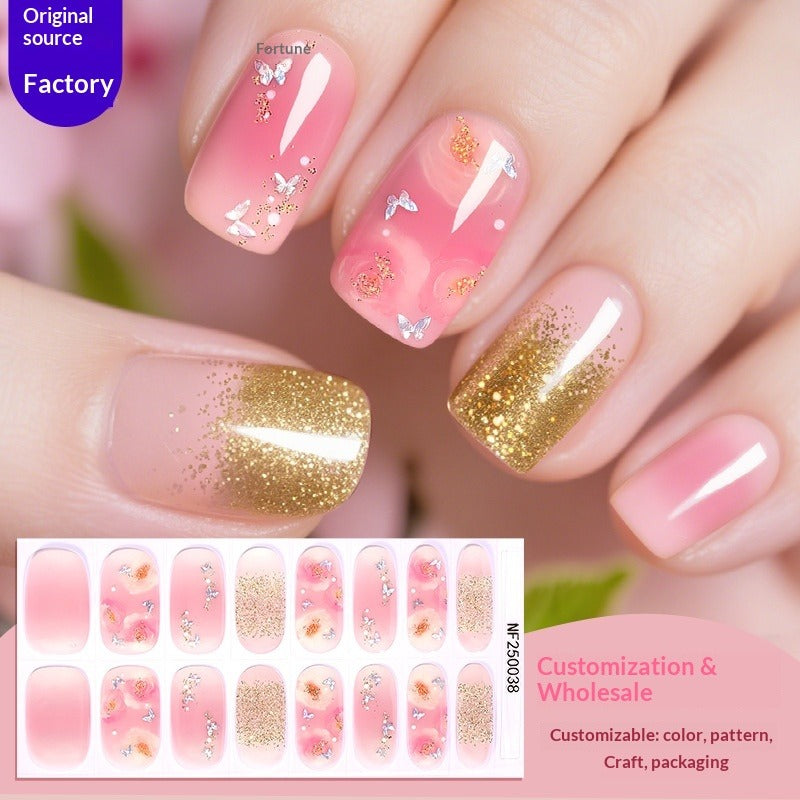 Semi-Cured Gel Nail Strips French Leopard Floral Glossy Design (MOQ=3)