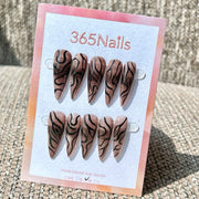 365nails: 브론즈 웨이브 – 캣아이 소용돌이 수제 스틸레토형 네일