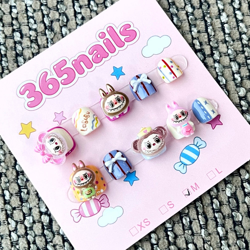 365nails: "Labubu's Toy Box" – 3D Character Handcrafted Sweet Short Square Nails