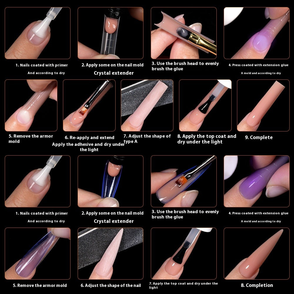 Nail Tips Nail mold crystal color extension without paper tray rapid phototherapy extension nail piece 288 pieces boxed  nail film set