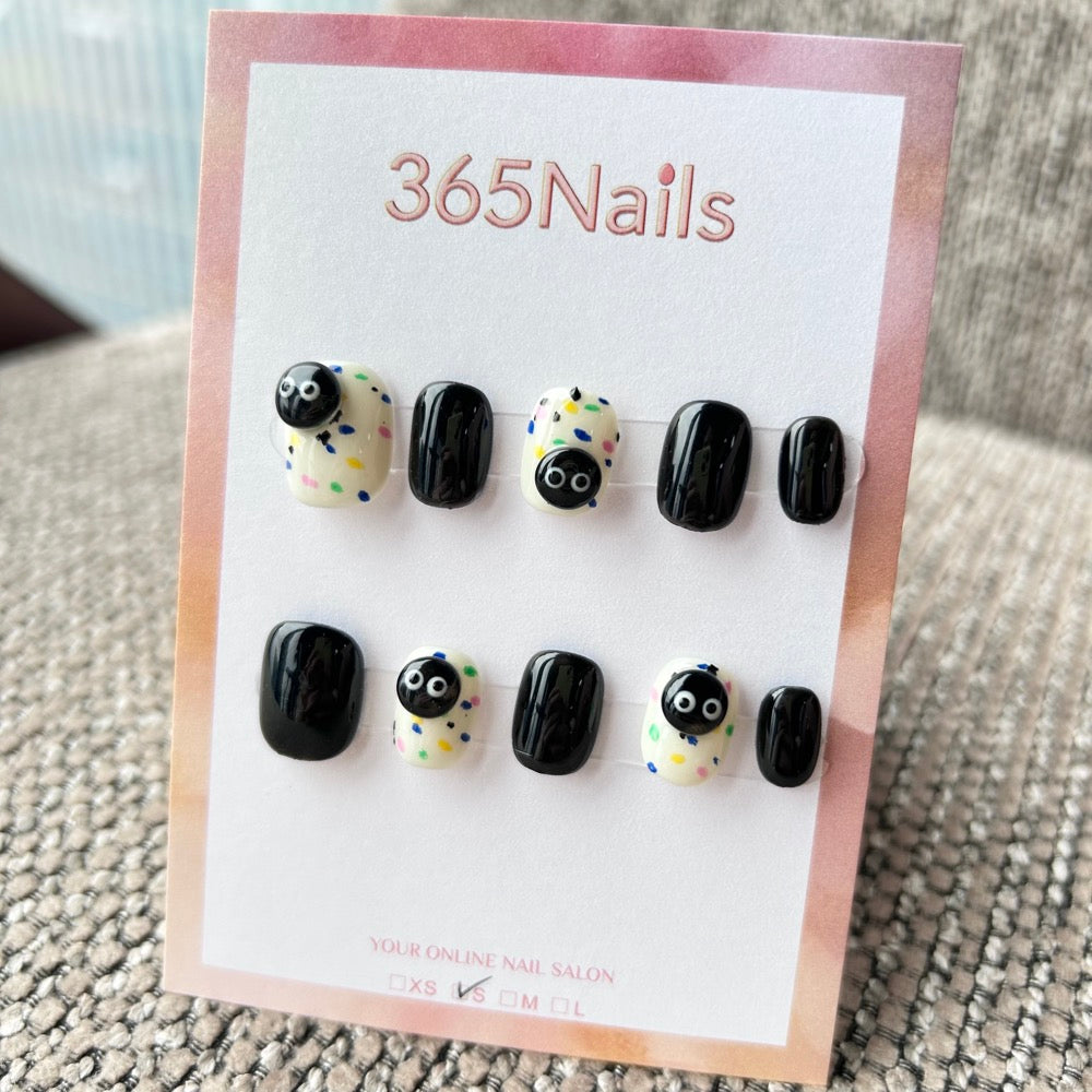 Cartoon & Dopamine: "Curious Eyes" – 3D Googly Eyes, Colorful Speckles & Solid Black Short Nails