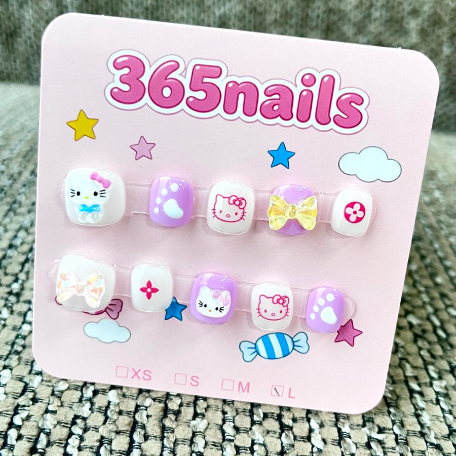 365nails: "Kitty Dream" – 3D Character Bow Handmade Short Square Nails