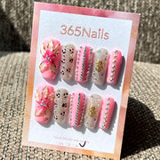 365nails: "Sweet Sparkle" – 3D Bow & Glitter Handmade Square Nails