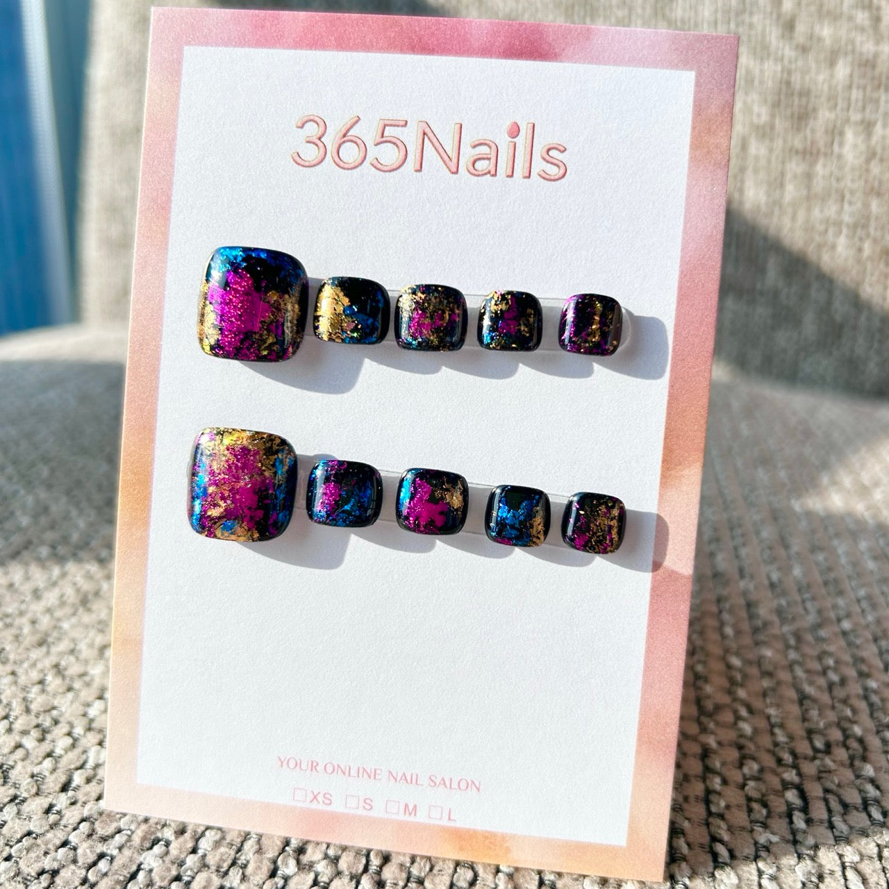 365nails: "dark galaxy foil" – handmade press-on pedicure