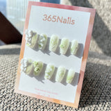 Sweet & Dopamine: "Mint Rococo Angel" – Milky Green Gradient, 3D Cherub, Sculpted Rose, Plaster Texture & Pearl Press-on Nails