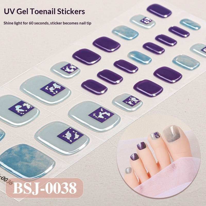 Semi-Cured Gel Nail Strips Toe Nails Gradient Bloom Glitter Glossy Set (MOQ=3)