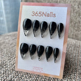 Midnight Serpent Dragon Claw Stiletto Glossy Black with Silver Snake Tips｜365Nails Premium Handmade Dragon Nails