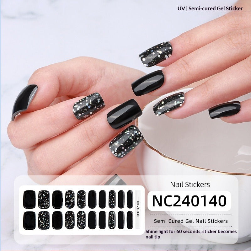 Semi-Cured Gel Nail Strips Glitter Pure Color Ultra-Sparkle Glossy Set (MOQ=3)