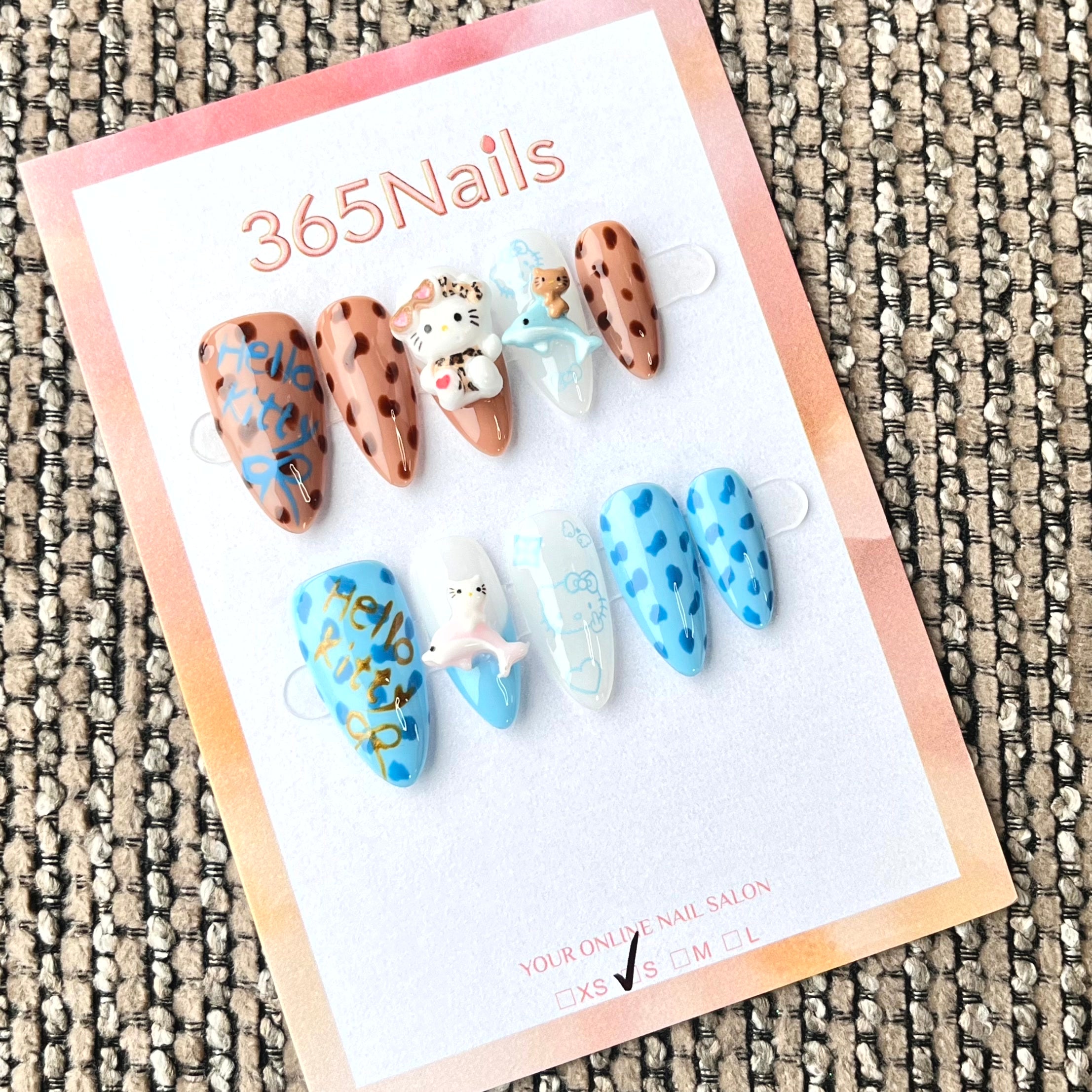 365nails: "Sweet Treats" – 3D Character & Leopard Print Handmade Almond Nails