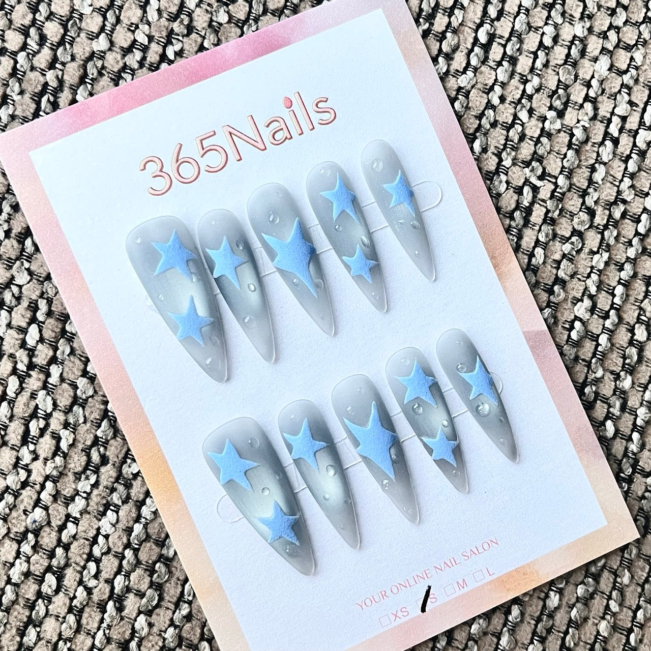 Clear & Blue Star 3D Charm Press-On Nails - Style 7014