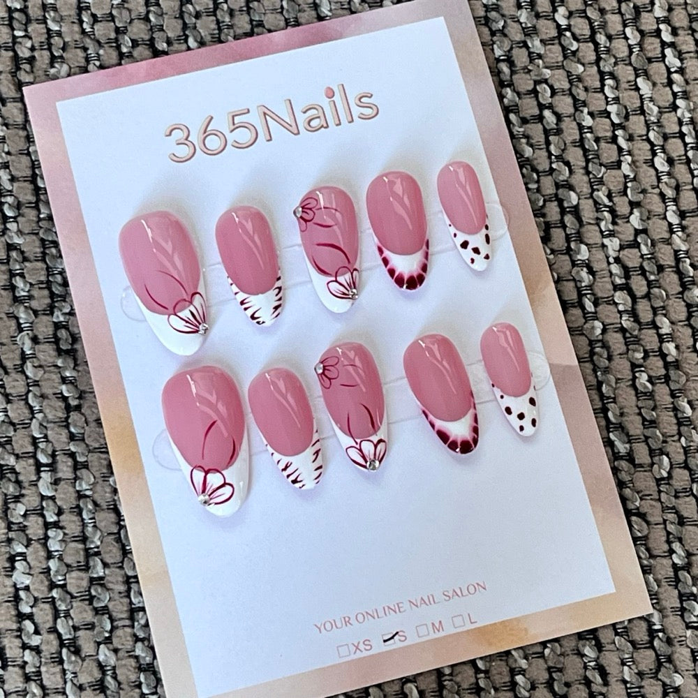 Crimson Butterfly Sketch - Pink French Press-On Nails