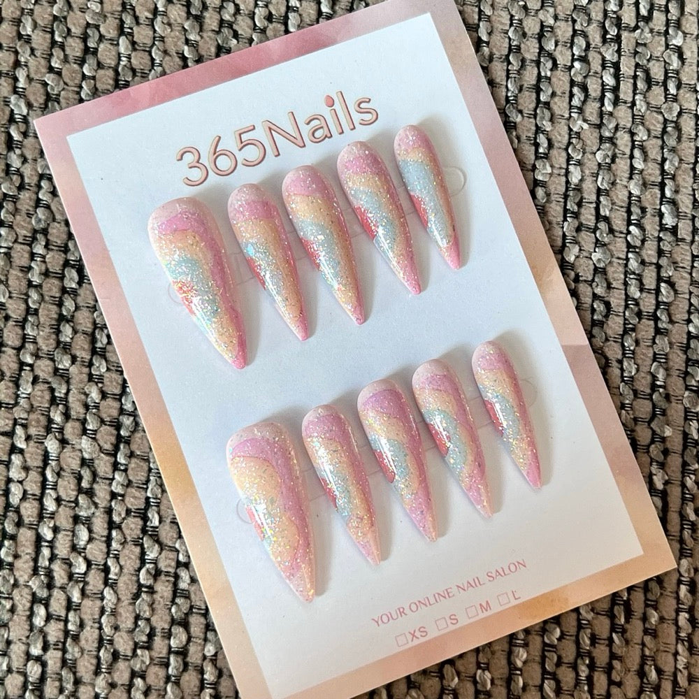 Prism Blush - Pink Iridescent Pointed Press-On Nails