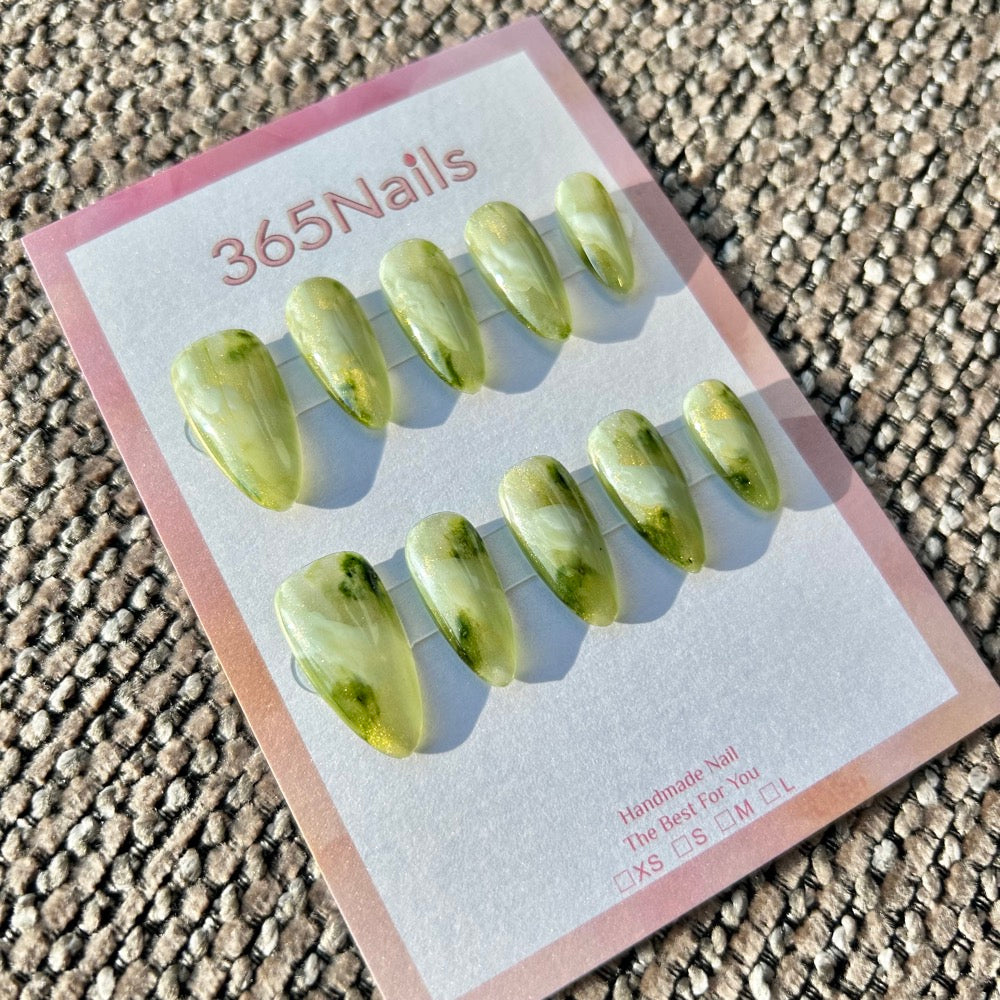 Unhas Manchadas de Jade Dourado e Trilha Florestal Verde Esmeralda Glacial e Folha de Ouro ｜ Série Manchada Feita à Mão (moq=30)
