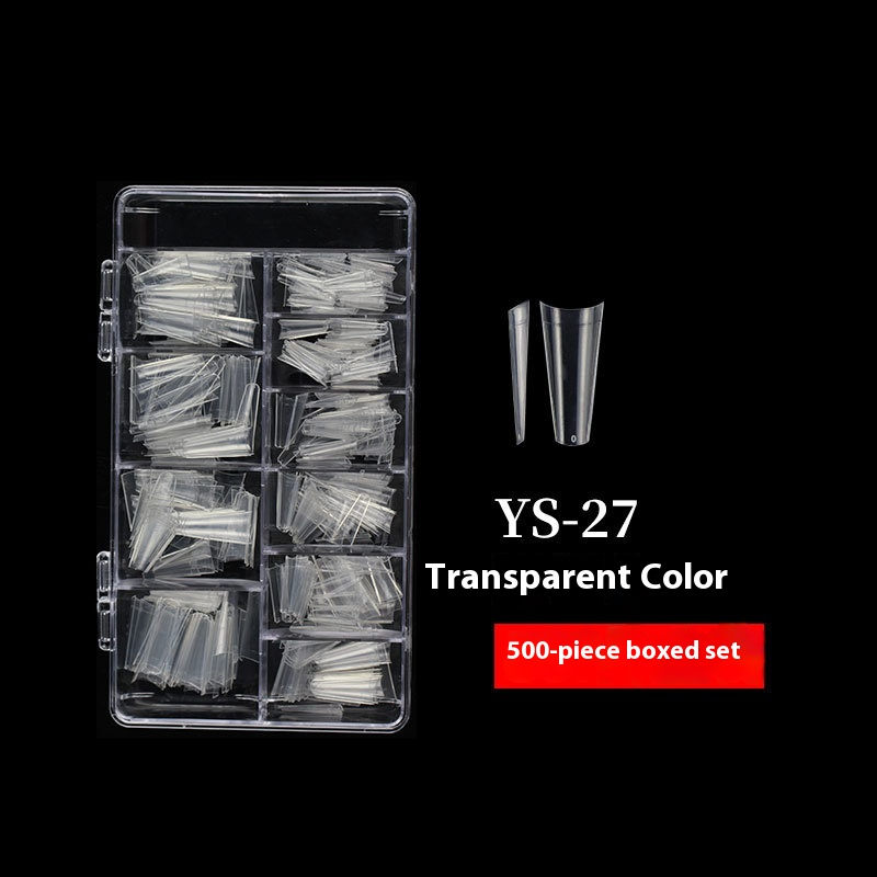 Embouts d’ongles allongeants — faux ongles super longs tête plate, demi‑autocollant, effet denim, forme trapèze press‑on — vente en gros (MOQ=3)