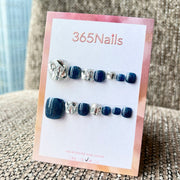 365nails: "starry deep blue & crushed diamonds" – handmade press-on pedicure