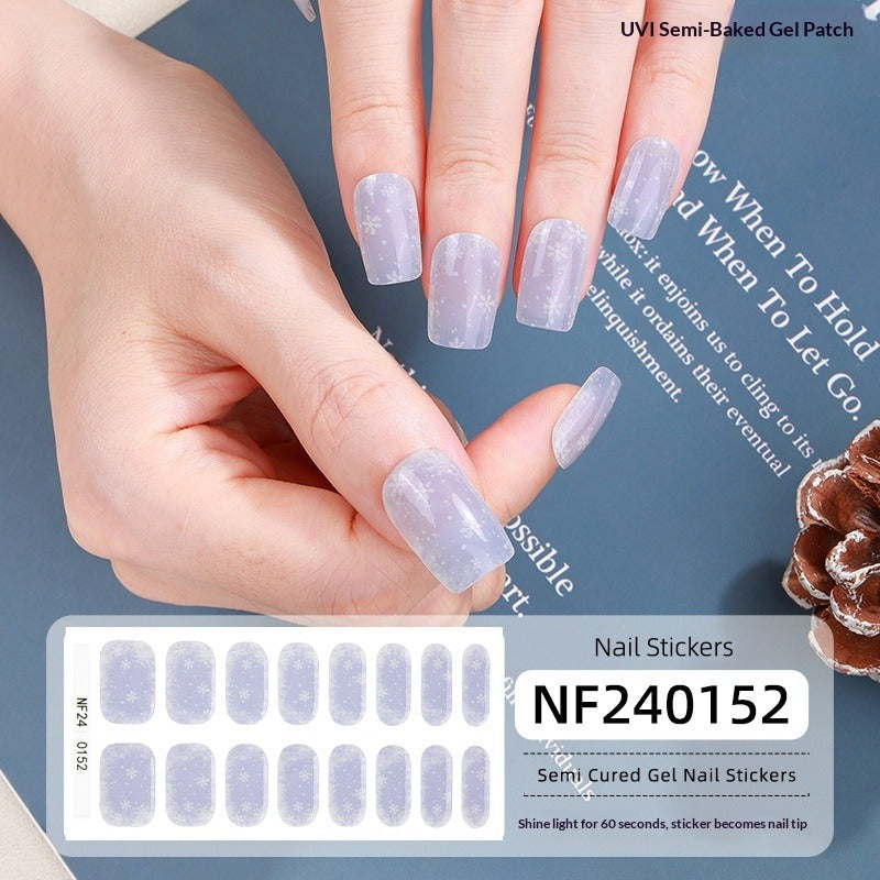 Semi-Cured Gel Nail Strips Christmas Snowflake Festive Glossy Design (MOQ=3)