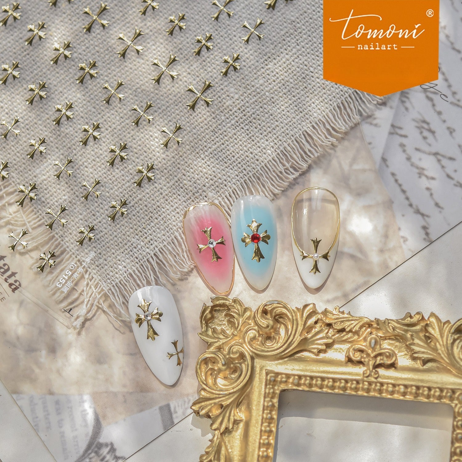 Gold Cross Collection: "Mini Gold Cross" – 3D Embossed Nail Sticker