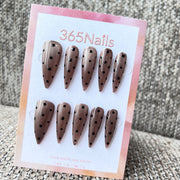 "Mocha Polka Dot" – Long Sharp Stiletto Handmade Press On Nails