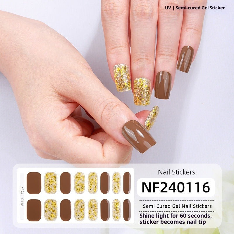 Semi-Cured Gel Nail Strips Colorblock Solid Glitter Glossy Design (MOQ=3)