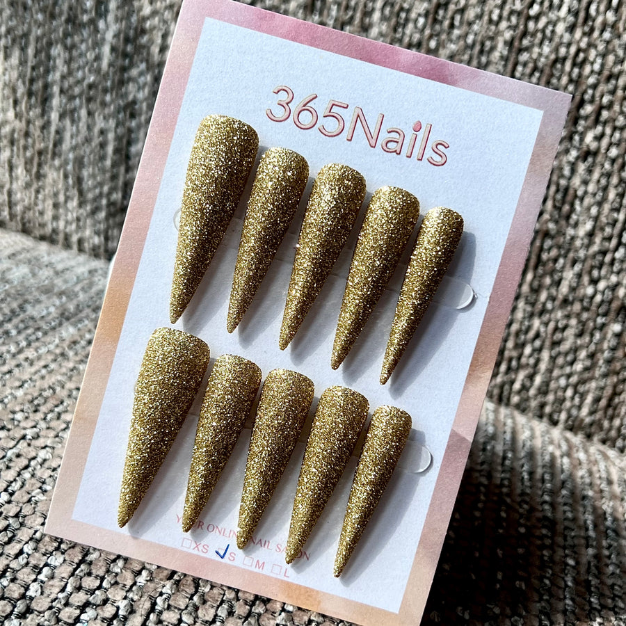 Golden Sand - Gold Fine Glitter Stiletto Press-On Nails | Starry Glitter Series