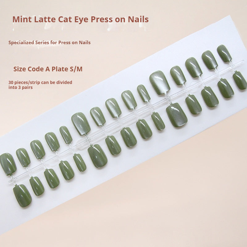 Nail Tips  prefabricated nail, fresh green in early spring, gentle and versatile cat eyes, detachable and wearable nail in  30 pieces｜365nails