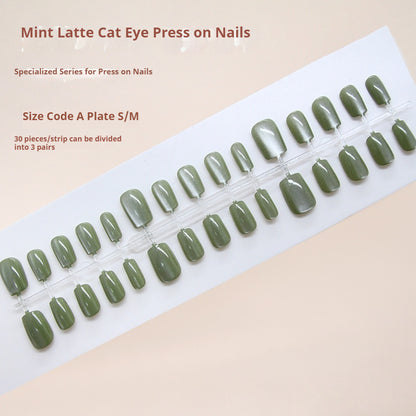 Nail Tips  prefabricated nail, fresh green in early spring, gentle and versatile cat eyes, detachable and wearable nail in  30 pieces｜365nails
