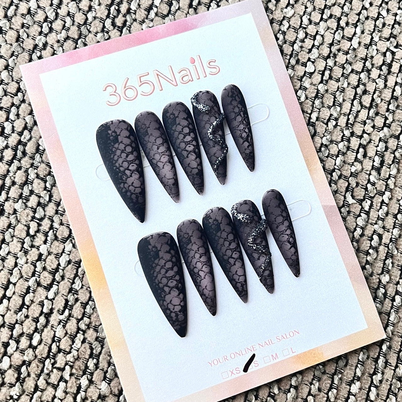 Gothic Snake Print Matte Black Stiletto Press-On Nails