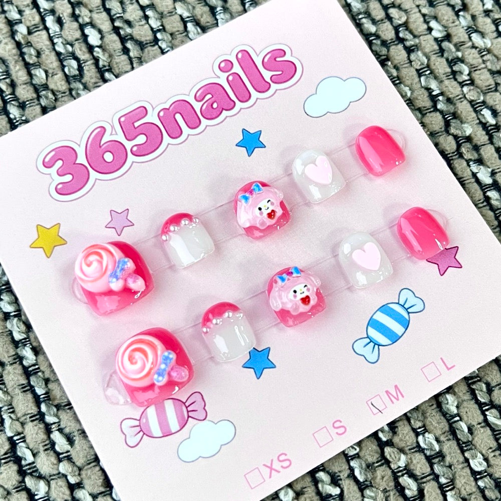 365nails: "Sweet Tooth" – 3D Character & Lollipop Handmade Short Square Nails