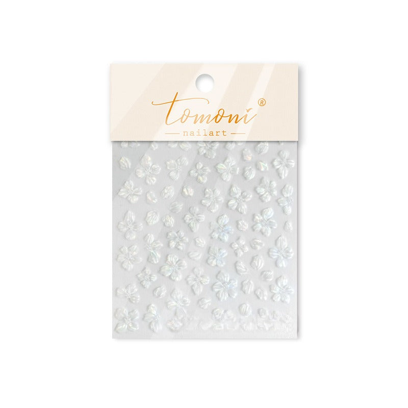 Iridescent  Embossed Flower Nail Stickers – Translucent Petal Set