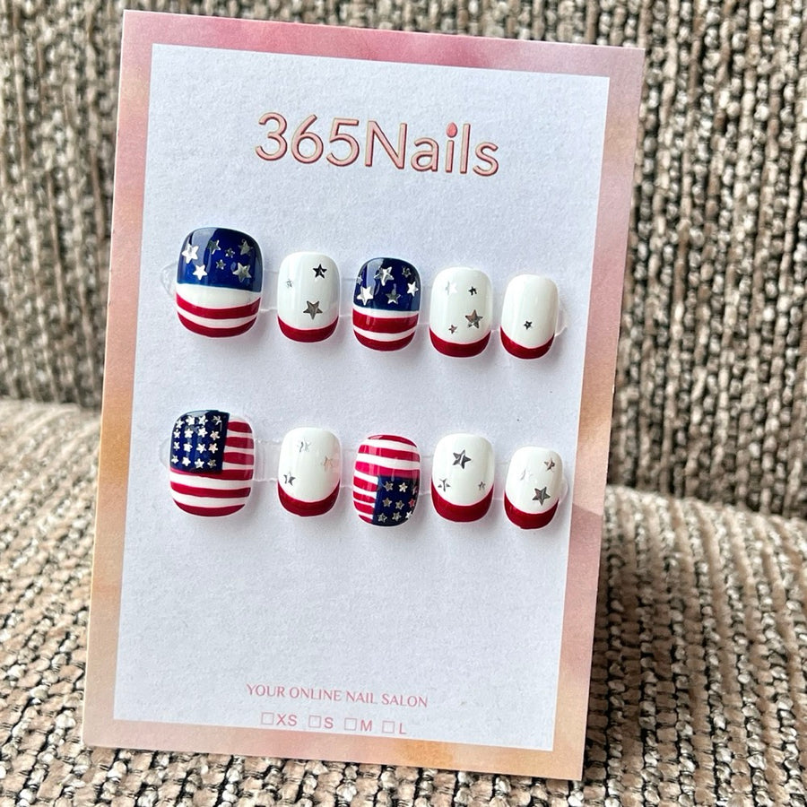 Handmade Independence Day Star Stripe Mixed Press-On (Holiday/Custom/Short Square)