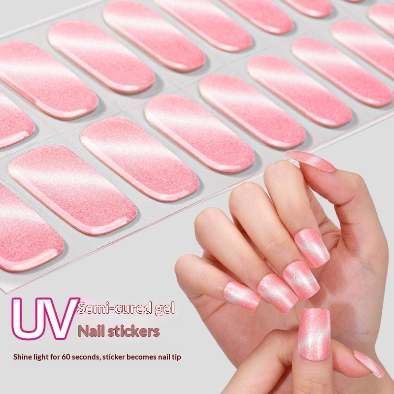 Semi-Cured Gel Nail Strips Sparkle Cat Eye Pearl Glossy Design (MOQ=3)