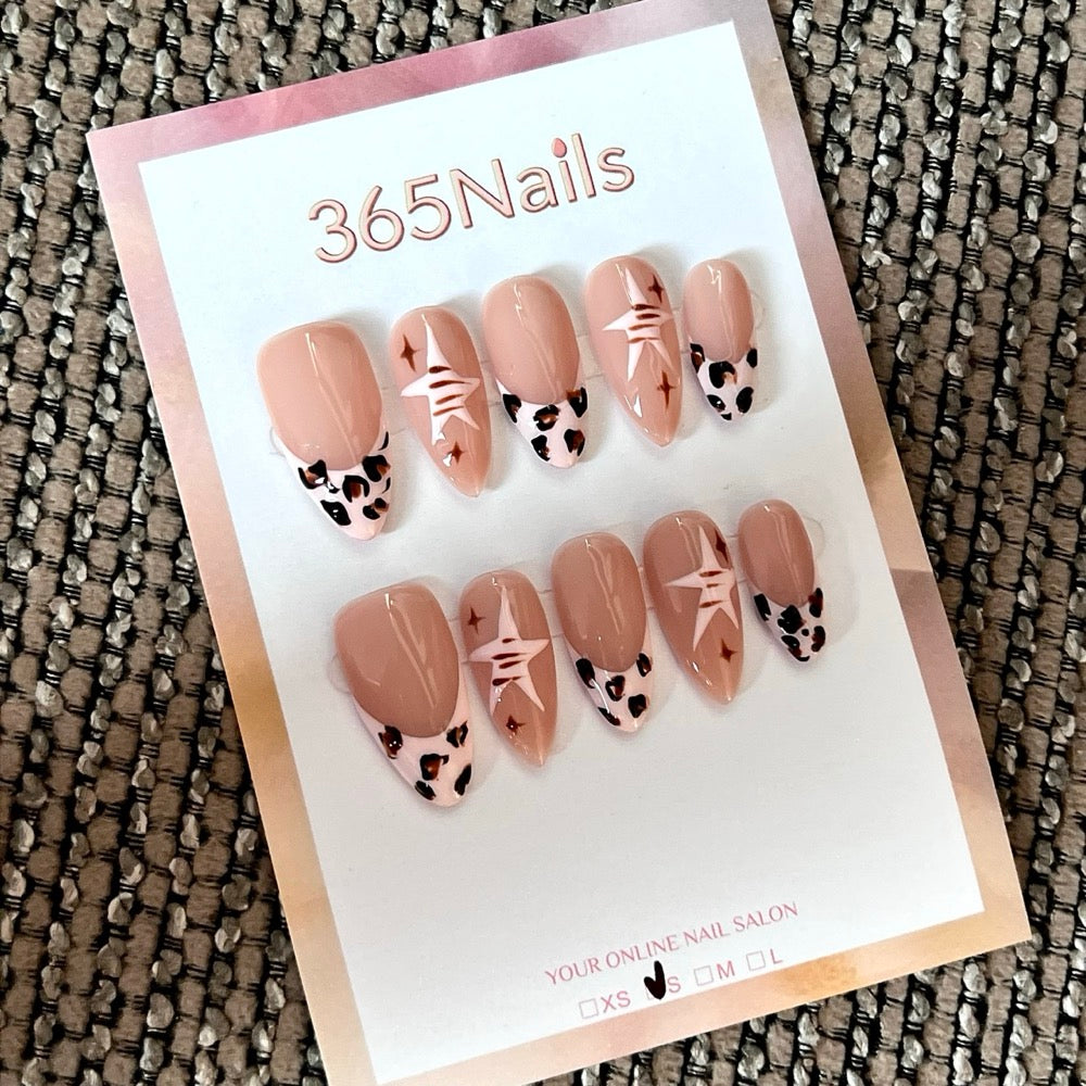 Nude Spark - Nude Animal Print Star Press-On Nails
