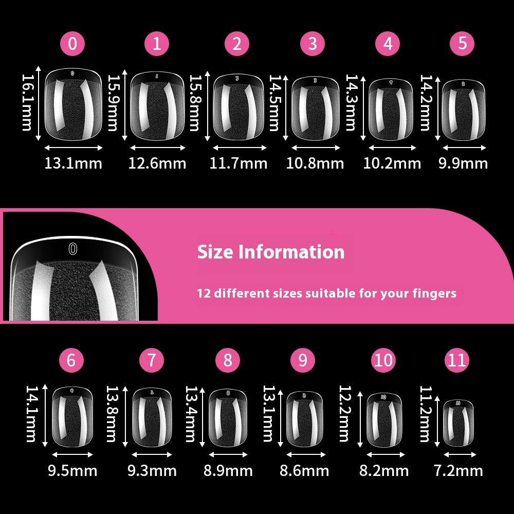 Nail Tips No-File Short Press-On Nails (Full Sizes) — Semi-Matte, Square & Round, Clear Case (MOQ=3)