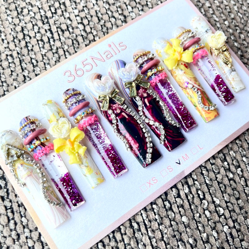 365nails: "Sweet Symphony" – 3D Floral & Character Handmade Coffin Nails