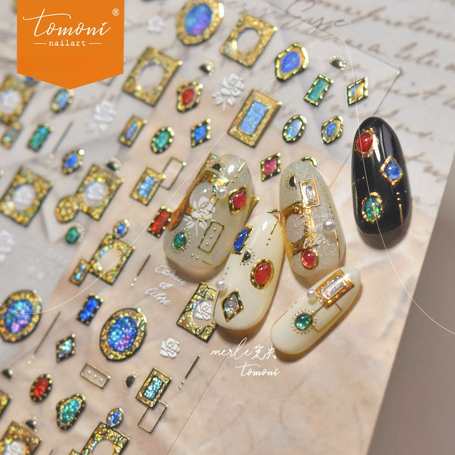Vintage Gem Frame Collection: "Luxury Gem Frame" – 3D Embossed Nail Sticker