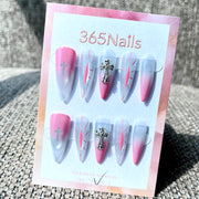 365nails: "Pink Ombre Cross Stiletto" – Handmade Long Sharp Stiletto Nails