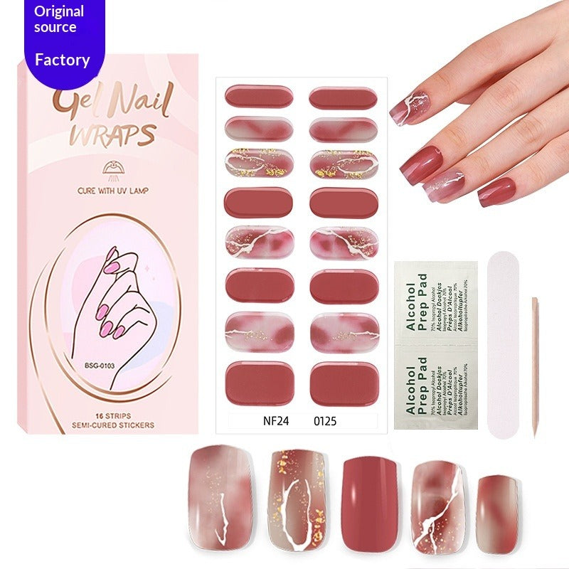 Semi-Cured Gel Nail Strips 3D Foil Heart Glossy Design (MOQ=3)