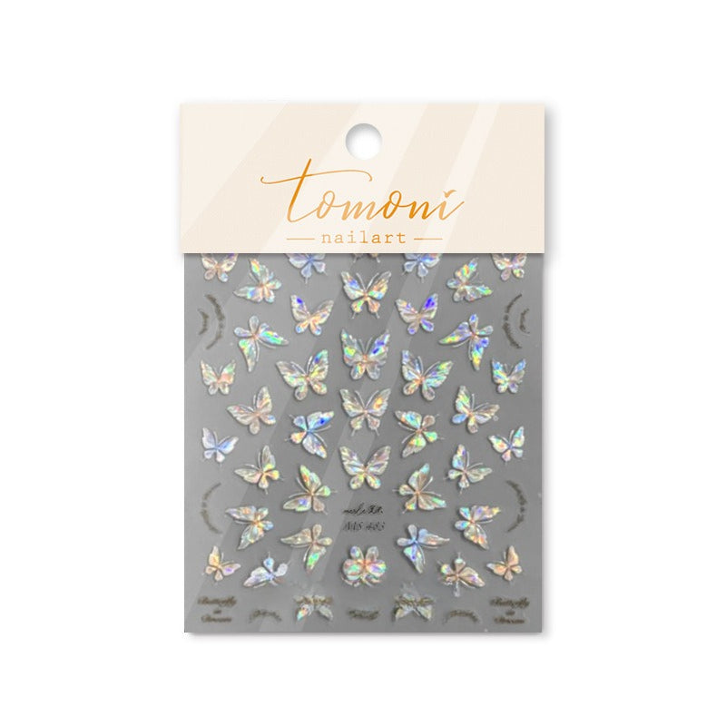 Holographic Shell Light Butterfly Nail Stickers – 3D Embossed Iridescent Set