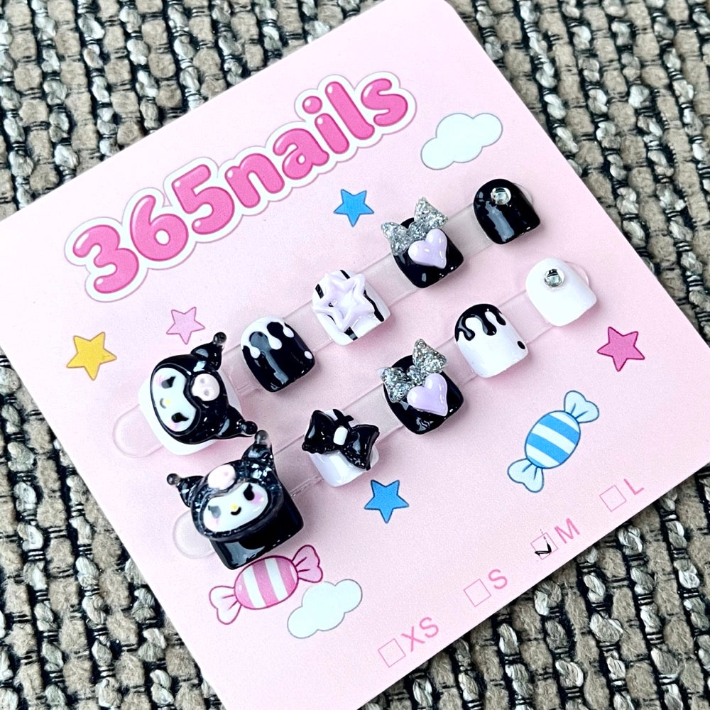 365nails: "Kuromi's Revenge" – 3D Character Handcrafted Cool Short Square Nails